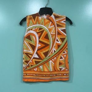 Vintage 60s 70s Sleeveless Tank Top Blouse Abstrac